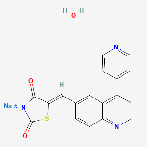 molecular formula C18H12N3NaO3S B12046795 sodium;(5Z)-5-[(4-pyridin-4-ylquinolin-6-yl)methylidene]-1,3-thiazolidin-3-ide-2,4-dione;hydrate 