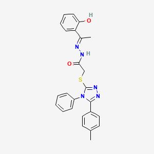 molecular formula C25H23N5O2S B12046922 N'-[(1E)-1-(2-hydroxyphenyl)ethylidene]-2-{[5-(4-methylphenyl)-4-phenyl-4H-1,2,4-triazol-3-yl]sulfanyl}acetohydrazide 