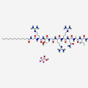 molecular formula C55H101F3N20O14 B12046978 (S)-N1-((S)-1-(((2S,3S)-1-Amino-3-methyl-1-oxopentan-2-yl)amino)-1-oxopropan-2-yl)-2-((2S,5S,11S,14S)-2,5,14-tris(3-guanidinopropyl)-11-((R)-1-hydroxyethyl)-4,7,10,13,16,19-hexaoxo-3,6,9,12,15,18-hexaazadotriacontanamido)succinamide 2,2,2-trifluoroacetate 