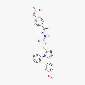 molecular formula C27H25N5O4S B12046994 4-{(1E)-1-[2-({[5-(4-methoxyphenyl)-4-phenyl-4H-1,2,4-triazol-3-yl]sulfanyl}acetyl)hydrazinylidene]ethyl}phenyl acetate 