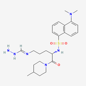 molecular formula C24H36N6O3S B1204710 N-amino-N'-[(4S)-4-[[5-(dimethylamino)naphthalen-1-yl]sulfonylamino]-5-(4-methylpiperidin-1-yl)-5-oxopentyl]methanimidamide CAS No. 77787-46-3