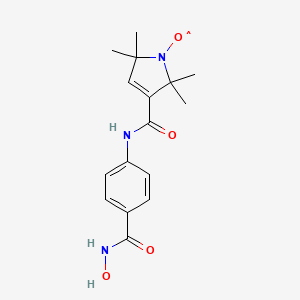 molecular formula C16H20N3O4 B1204714 (3-{[4-(Hydroxycarbamoyl)phenyl]carbamoyl}-2,2,5,5-tetramethyl-2,5-dihydro-1h-pyrrol-1-yl)oxidanyl CAS No. 71855-55-5