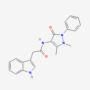 molecular formula C21H20N4O2 B1204719 1H-Indole-3-acetamide, N-(2,3-dihydro-1,5-dimethyl-3-oxo-2-phenyl-1H-pyrazol-4-yl)- CAS No. 53995-76-9