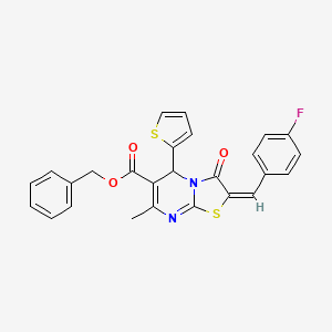 molecular formula C26H19FN2O3S2 B12047344 benzyl (2E)-2-(4-fluorobenzylidene)-7-methyl-3-oxo-5-(2-thienyl)-2,3-dihydro-5H-[1,3]thiazolo[3,2-a]pyrimidine-6-carboxylate 