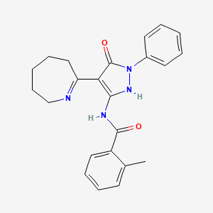 molecular formula C23H24N4O2 B12047391 N-[(3Z,4Z)-4-(azepan-2-ylidene)-5-oxo-1-phenylpyrazolidin-3-ylidene]-2-methylbenzamide 