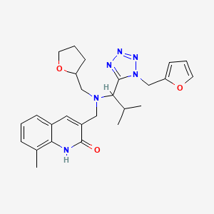 molecular formula C26H32N6O3 B1204804 3-[[[1-[1-(2-furanylmethyl)-5-tetrazolyl]-2-methylpropyl]-(2-oxolanylmethyl)amino]methyl]-8-methyl-1H-quinolin-2-one 