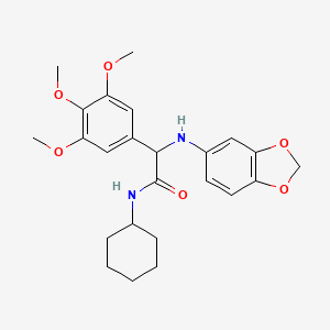 molecular formula C24H30N2O6 B1204806 2-(1,3-benzodioxol-5-ylamino)-N-cyclohexyl-2-(3,4,5-trimethoxyphenyl)acetamide 
