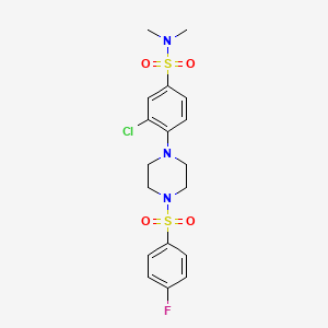 molecular formula C18H21ClFN3O4S2 B1204810 3-chloro-4-[4-(4-fluorophenyl)sulfonyl-1-piperazinyl]-N,N-dimethylbenzenesulfonamide 