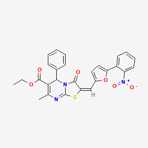 molecular formula C27H21N3O6S B12048128 Ethyl 7-methyl-2-((5-(2-nitrophenyl)furan-2-yl)methylene)-3-oxo-5-phenyl-3,5-dihydro-2H-thiazolo[3,2-a]pyrimidine-6-carboxylate CAS No. 324566-54-3
