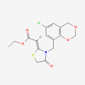 molecular formula C16H16ClNO5S B12048511 ethyl 2-[(2Z)-3-[(6-chloro-2,4-dihydro-1,3-benzodioxin-8-yl)methyl]-4-oxo-1,3-thiazolidin-2-ylidene]acetate 