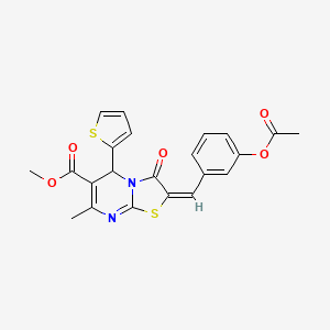 molecular formula C22H18N2O5S2 B12048745 Methyl (2E)-2-[3-(acetyloxy)benzylidene]-7-methyl-3-oxo-5-(2-thienyl)-2,3-dihydro-5H-[1,3]thiazolo[3,2-A]pyrimidine-6-carboxylate 