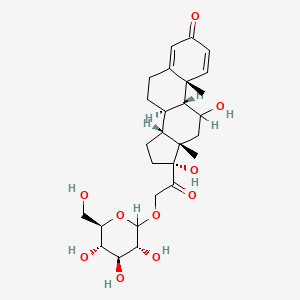 molecular formula C27H38O10 B1204957 (8R,9R,10R,13S,14R,17R)-11,17-dihydroxy-10,13-dimethyl-17-[2-[(3R,4S,5S,6R)-3,4,5-trihydroxy-6-(hydroxymethyl)oxan-2-yl]oxyacetyl]-7,8,9,11,12,14,15,16-octahydro-6H-cyclopenta[a]phenanthren-3-one 