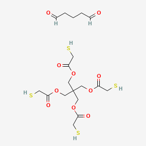 molecular formula C18H28O10S4 B1204996 pentanedial;[3-(2-sulfanylacetyl)oxy-2,2-bis[(2-sulfanylacetyl)oxymethyl]propyl] 2-sulfanylacetate CAS No. 66397-14-6