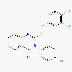 molecular formula C21H13Cl3N2OS B12049975 3-(4-Chlorophenyl)-2-{[(3,4-dichlorophenyl)methyl]sulfanyl}-3,4-dihydroquinazolin-4-one CAS No. 477329-05-8