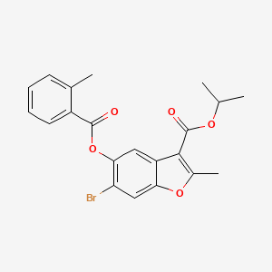 molecular formula C21H19BrO5 B12050081 Isopropyl 6-bromo-2-methyl-5-((2-methylbenzoyl)oxy)-1-benzofuran-3-carboxylate 