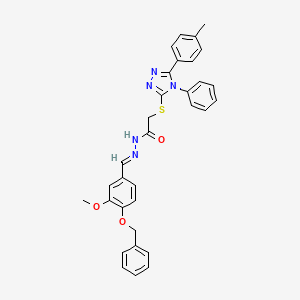 molecular formula C32H29N5O3S B12050197 N'-{(E)-[4-(benzyloxy)-3-methoxyphenyl]methylidene}-2-{[5-(4-methylphenyl)-4-phenyl-4H-1,2,4-triazol-3-yl]sulfanyl}acetohydrazide 