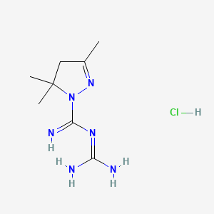 molecular formula C8H17ClN6 B1205058 1-Guanidinocarbonimidoyl-3,5,5-trimethyl-2-pyrazoline hydrochloride CAS No. 74277-15-9