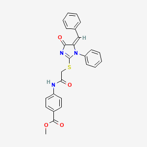 molecular formula C26H21N3O4S B12050893 methyl 4-[({[(5E)-5-benzylidene-4-oxo-1-phenyl-4,5-dihydro-1H-imidazol-2-yl]sulfanyl}acetyl)amino]benzoate 