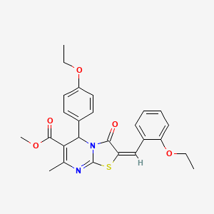 molecular formula C26H26N2O5S B12050934 methyl (2E)-2-(2-ethoxybenzylidene)-5-(4-ethoxyphenyl)-7-methyl-3-oxo-2,3-dihydro-5H-[1,3]thiazolo[3,2-a]pyrimidine-6-carboxylate 