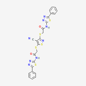 molecular formula C24H16N8O2S5 B12051085 2,2'-((4-Cyanoisothiazole-3,5-diyl)bis(sulfanediyl))bis(N-(5-phenyl-1,3,4-thiadiazol-2-yl)acetamide) CAS No. 477313-49-8
