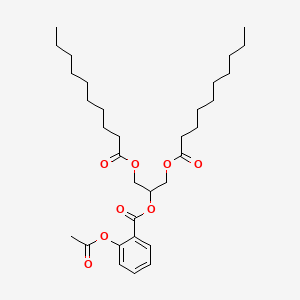 molecular formula C32H50O8 B1205115 Benzoic acid, 2-(acetyloxy)-, 2-((1-oxodecyl)oxy)-1-(((1-oxodecyl)oxy)methyl)ethyl ester CAS No. 70540-33-9