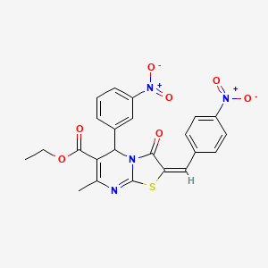 molecular formula C23H18N4O7S B12051202 ethyl (2E)-7-methyl-2-(4-nitrobenzylidene)-5-(3-nitrophenyl)-3-oxo-2,3-dihydro-5H-[1,3]thiazolo[3,2-a]pyrimidine-6-carboxylate CAS No. 300377-52-0