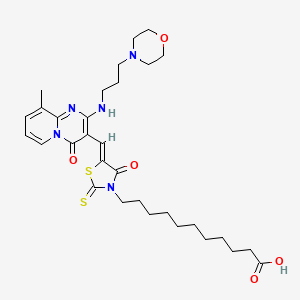 molecular formula C31H43N5O5S2 B12051609 11-{(5Z)-5-[(9-Methyl-2-{[3-(4-morpholinyl)propyl]amino}-4-oxo-4H-pyrido[1,2-A]pyrimidin-3-YL)methylene]-4-oxo-2-thioxo-1,3-thiazolidin-3-YL}undecanoic acid 