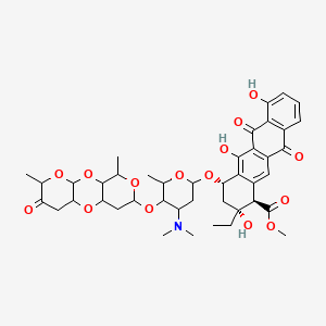 molecular formula C42H51NO15 B1205166 Methyl (1R,2R,4S)-4-[4-(dimethylamino)-5-[(5,14-dimethyl-6-oxo-2,4,9,13-tetraoxatricyclo[8.4.0.03,8]tetradecan-12-yl)oxy]-6-methyloxan-2-yl]oxy-2-ethyl-2,5,7-trihydroxy-6,11-dioxo-3,4-dihydro-1H-tetracene-1-carboxylate CAS No. 57596-79-9