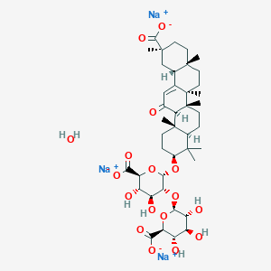 molecular formula C42H61Na3O17 B12051665 trisodium;(2S,3S,4S,5R,6R)-6-[(2S,3R,4S,5S,6S)-2-[[(3S,4aR,6aR,6bS,8aS,11S,12aR,14aR,14bS)-11-carboxylato-4,4,6a,6b,8a,11,14b-heptamethyl-14-oxo-2,3,4a,5,6,7,8,9,10,12,12a,14a-dodecahydro-1H-picen-3-yl]oxy]-6-carboxylato-4,5-dihydroxyoxan-3-yl]oxy-3,4,5-trihydroxyoxane-2-carboxylate;hydrate 