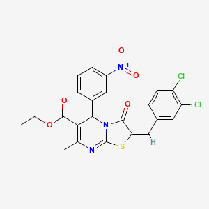 molecular formula C23H17Cl2N3O5S B12051707 ethyl (2E)-2-(3,4-dichlorobenzylidene)-7-methyl-5-(3-nitrophenyl)-3-oxo-2,3-dihydro-5H-[1,3]thiazolo[3,2-a]pyrimidine-6-carboxylate CAS No. 330846-86-1