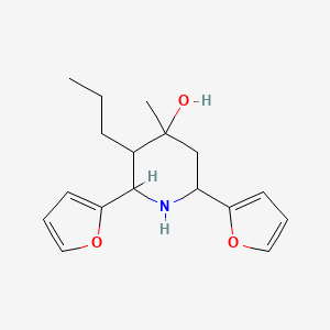 molecular formula C17H23NO3 B1205175 2,6-Bis(2-furanyl)-4-methyl-3-propyl-4-piperidinol 