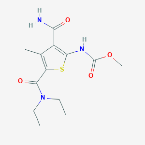 molecular formula C13H19N3O4S B1205177 N-[3-carbamoyl-5-[diethylamino(oxo)methyl]-4-methyl-2-thiophenyl]carbamic acid methyl ester 