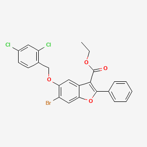 molecular formula C24H17BrCl2O4 B12051784 Ethyl 6-bromo-5-((2,4-dichlorobenzyl)oxy)-2-phenyl-1-benzofuran-3-carboxylate 