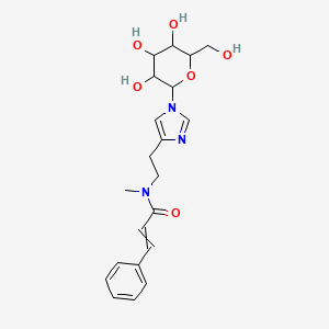 molecular formula C21H27N3O6 B1205181 N-methyl-3-phenyl-N-[2-[1-[3,4,5-trihydroxy-6-(hydroxymethyl)oxan-2-yl]imidazol-4-yl]ethyl]prop-2-enamide 
