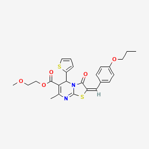 molecular formula C25H26N2O5S2 B12051955 2-Methoxyethyl (2E)-7-methyl-3-oxo-2-(4-propoxybenzylidene)-5-(2-thienyl)-2,3-dihydro-5H-[1,3]thiazolo[3,2-A]pyrimidine-6-carboxylate 