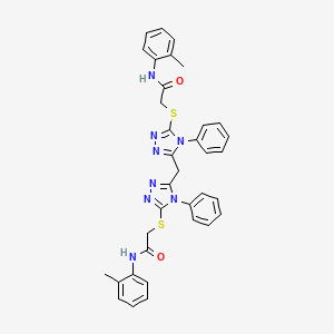 molecular formula C35H32N8O2S2 B12051983 N-(2-methylphenyl)-2-({5-[(5-{[2-oxo-2-(2-toluidino)ethyl]sulfanyl}-4-phenyl-4H-1,2,4-triazol-3-yl)methyl]-4-phenyl-4H-1,2,4-triazol-3-yl}sulfanyl)acetamide 