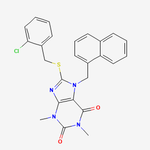 molecular formula C25H21ClN4O2S B12052256 8-((2-Chlorobenzyl)thio)-1,3-dimethyl-7-(naphthalen-1-ylmethyl)-1H-purine-2,6(3H,7H)-dione CAS No. 476481-18-2
