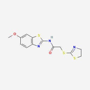 molecular formula C13H13N3O2S3 B1205240 2-(4,5-dihydrothiazol-2-ylthio)-N-(6-methoxy-1,3-benzothiazol-2-yl)acetamide 