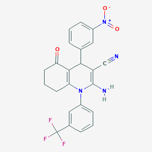 molecular formula C23H17F3N4O3 B12052534 2-Amino-4-(3-nitrophenyl)-5-oxo-1-(3-(trifluoromethyl)phenyl)-1,4,5,6,7,8-hexahydroquinoline-3-carbonitrile CAS No. 339318-74-0