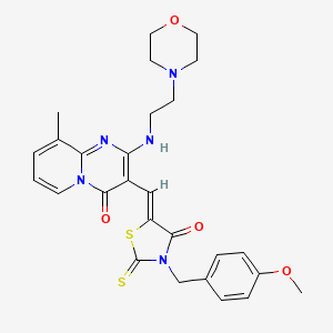 molecular formula C27H29N5O4S2 B12052863 3-{(Z)-[3-(4-methoxybenzyl)-4-oxo-2-thioxo-1,3-thiazolidin-5-ylidene]methyl}-9-methyl-2-{[2-(4-morpholinyl)ethyl]amino}-4H-pyrido[1,2-a]pyrimidin-4-one 