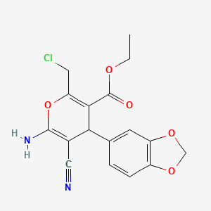molecular formula C17H15ClN2O5 B12052996 ethyl 6-amino-4-(1,3-benzodioxol-5-yl)-2-(chloromethyl)-5-cyano-4H-pyran-3-carboxylate 