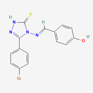 molecular formula C15H11BrN4OS B12053085 4-((E)-{[3-(4-bromophenyl)-5-sulfanyl-4H-1,2,4-triazol-4-yl]imino}methyl)phenol 
