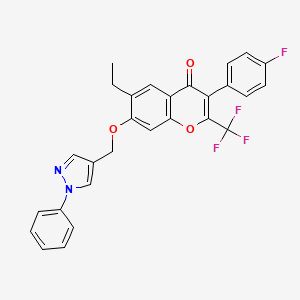 molecular formula C28H20F4N2O3 B12053166 6-ethyl-3-(4-fluorophenyl)-7-[(1-phenyl-1H-pyrazol-4-yl)methoxy]-2-(trifluoromethyl)-4H-chromen-4-one 