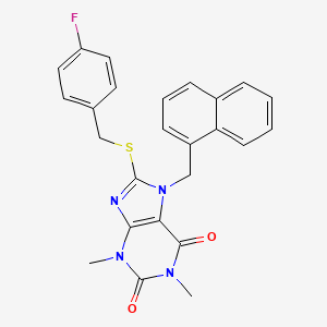 molecular formula C25H21FN4O2S B12053322 8-((4-Fluorobenzyl)thio)-1,3-dimethyl-7-(naphthalen-1-ylmethyl)-1H-purine-2,6(3H,7H)-dione CAS No. 476481-22-8
