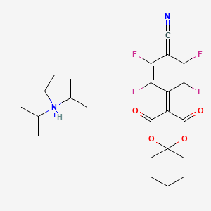 molecular formula C24H30F4N2O4 B12053389 N-Ethyl-N-isopropylpropan-2-aminium 3-(4-Cyano-2,3,5,6-tetrafluorophenyl)-4-oxo-1,5-dioxaspiro[5.5]-undec-2-en-2-olate 