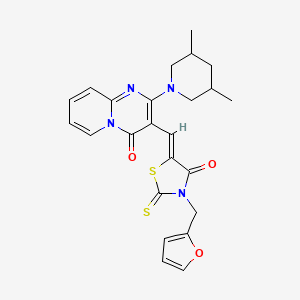 molecular formula C24H24N4O3S2 B12053471 2-(3,5-Dimethyl-1-piperidinyl)-3-{(Z)-[3-(2-furylmethyl)-4-oxo-2-thioxo-1,3-thiazolidin-5-ylidene]methyl}-4H-pyrido[1,2-A]pyrimidin-4-one 