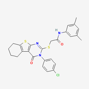 molecular formula C26H24ClN3O2S2 B12054067 2-{[3-(4-chlorophenyl)-4-oxo-3,4,5,6,7,8-hexahydro[1]benzothieno[2,3-d]pyrimidin-2-yl]sulfanyl}-N-(3,5-dimethylphenyl)acetamide CAS No. 476486-24-5