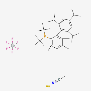 molecular formula C35H56AuF6NPSb- B12054105 (Acetonitrile)[(2-di-tert-butylphosphino-3,4,5,6-tetramethyl)-2',4',6'-triisopropylbiphenyl]gold(I) hexafluoroantimonate 