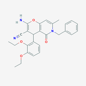 molecular formula C27H27N3O4 B12054237 2-amino-6-benzyl-4-(2,3-diethoxyphenyl)-7-methyl-5-oxo-5,6-dihydro-4H-pyrano[3,2-c]pyridine-3-carbonitrile 