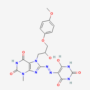 molecular formula C20H20N8O8 B12054262 5-(2-(7-(2-Hydroxy-3-(4-methoxyphenoxy)propyl)-3-methyl-2,6-dioxo-2,3,6,7-tetrahydro-1H-purin-8-yl)hydrazono)pyrimidine-2,4,6(1H,3H,5H)-trione CAS No. 476481-74-0